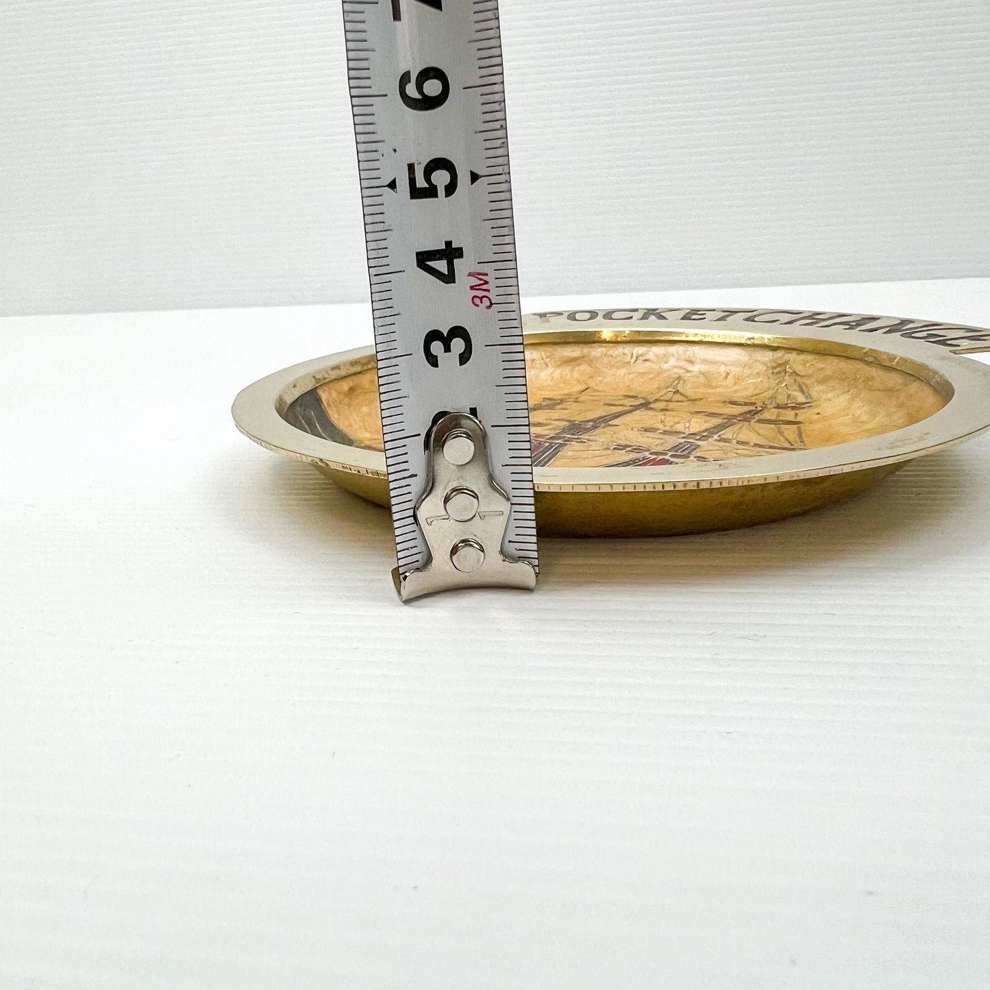 Pocket Change Brass Plate with Ship 15.5cm tall x 13cm wide