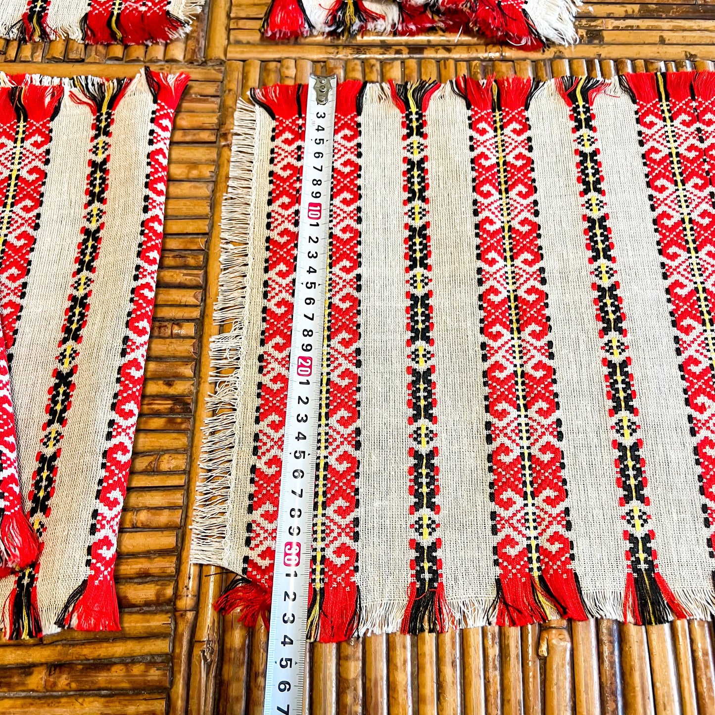 Woven Red, white and black placemats set of 6