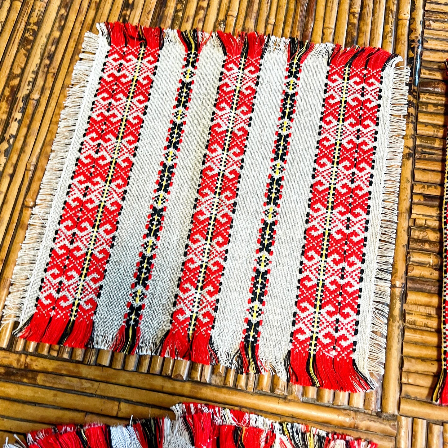 Woven Red, white and black placemats set of 6