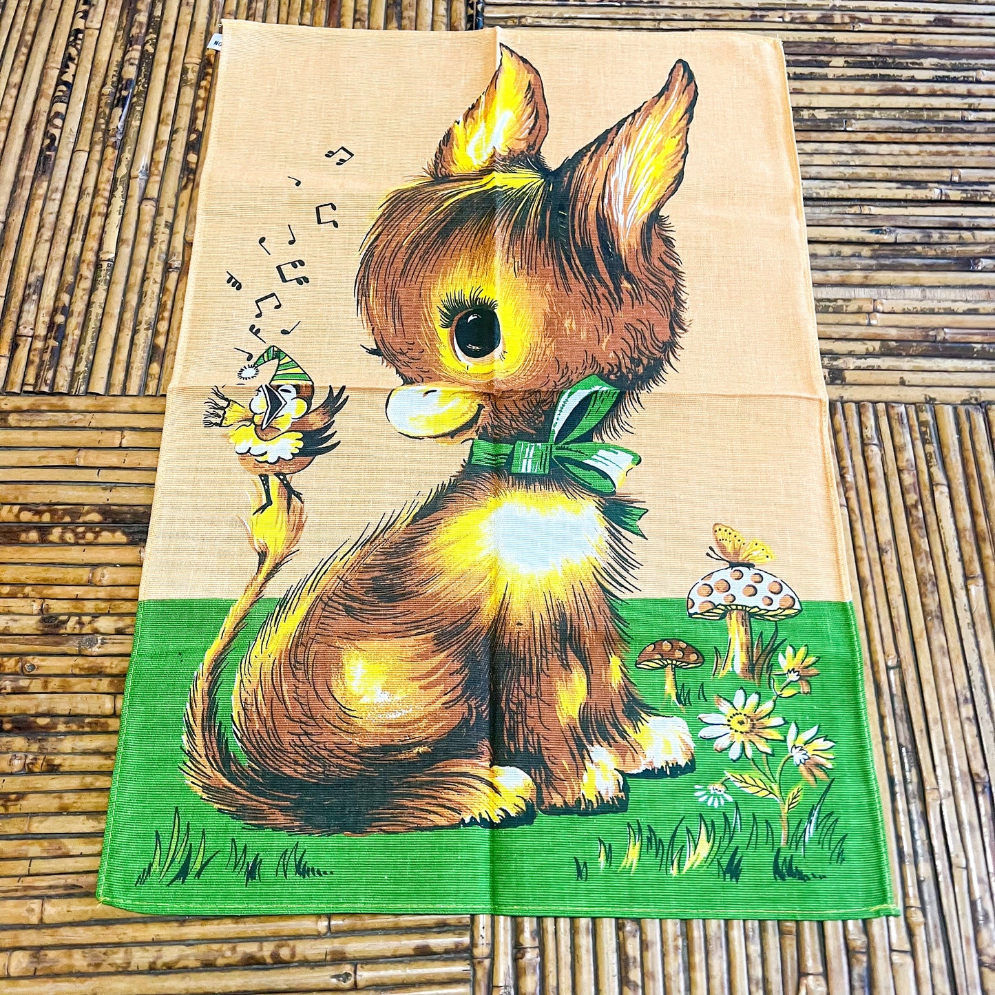 Retro Donkey and singing Bird Tea Towel - 100% Cotton Made in Brazil