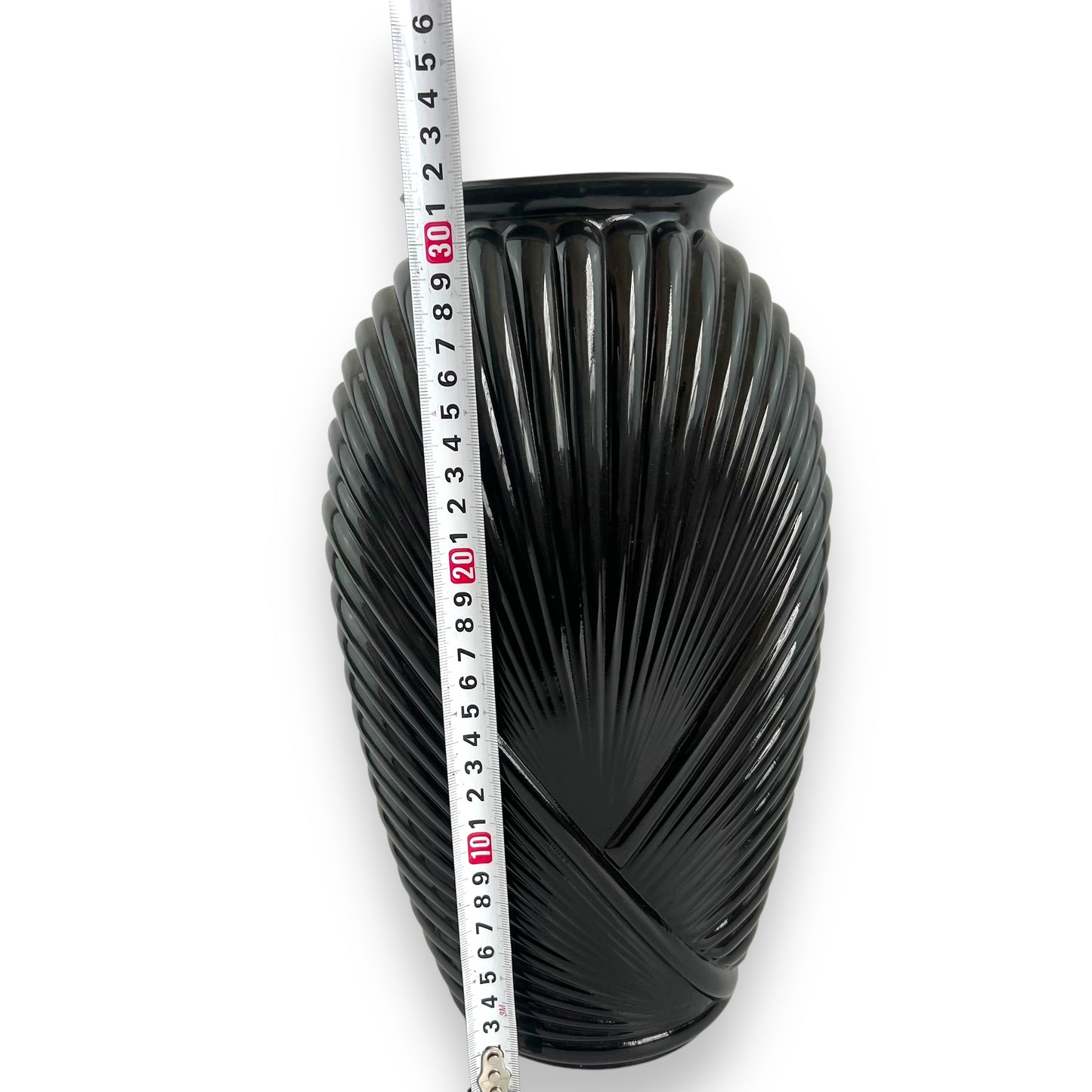Black 1980s ribbed glass vase