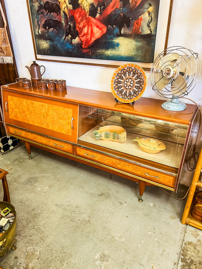 Burl Wood Sideboard with Display Cabinet