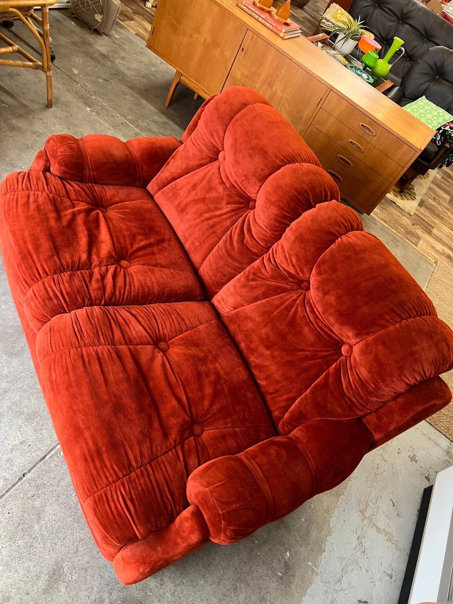Warm Rustic Red Velvet Two Seater Lounge