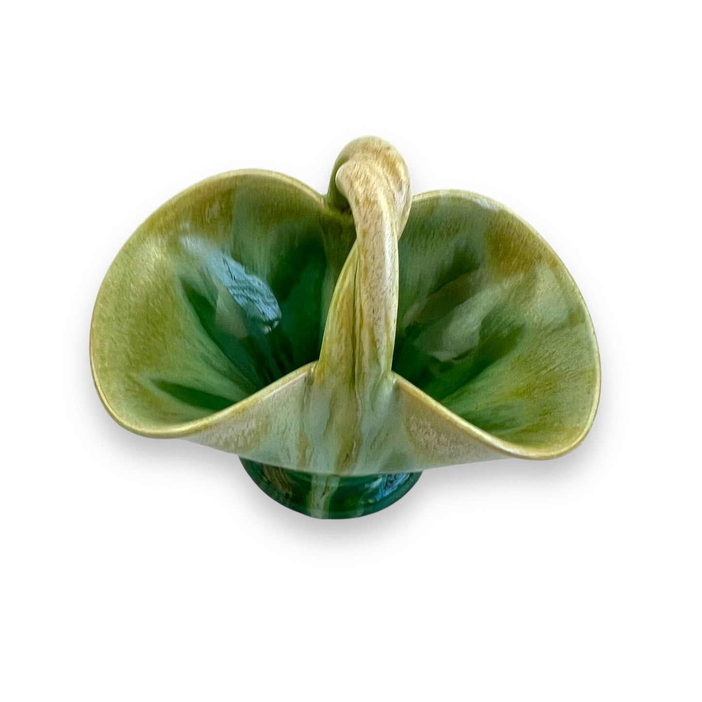 Small green ceramic basket vase