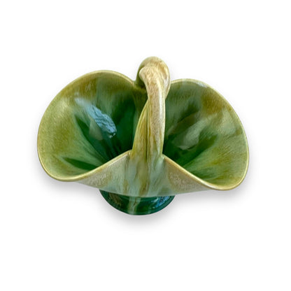 Small green ceramic basket vase