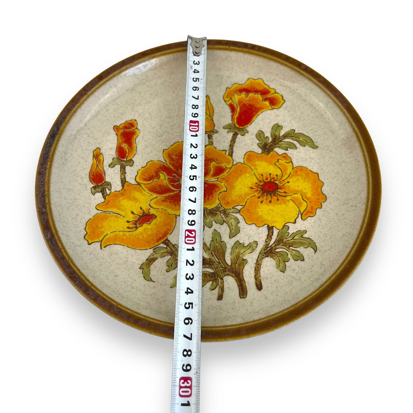 Vintage Apollo Stone by Elier Round Serving Plate - Yellow & Red Floral Pattern - Made in Japan