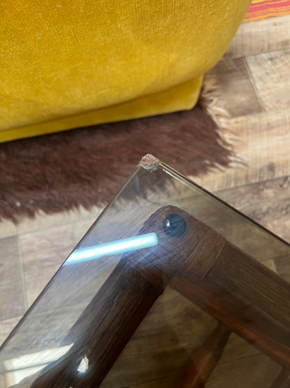 Brown Rattan/Cane Coffee Table with Smoked Glass Top