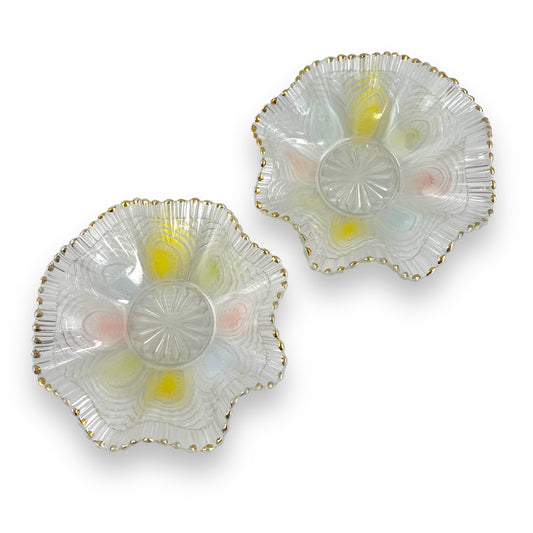 Pastel and gold rim, wavy top nibble dish set of 2 - Depression Glass