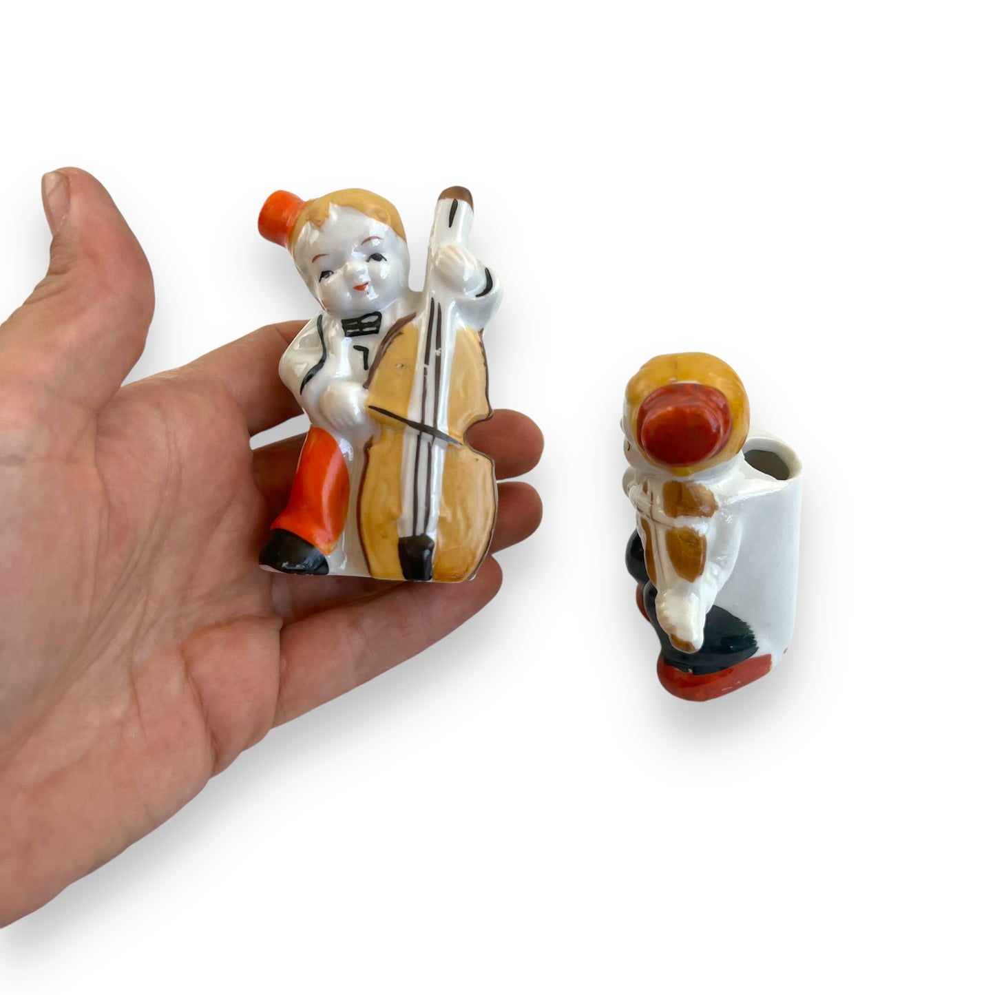 Musician Figurines Toothpick Holders - Violin & Bass Player Set - Made in Japan