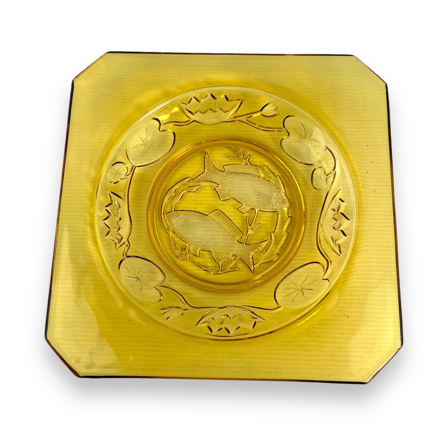 Bagley Amber Glass Fish & Lily Plate