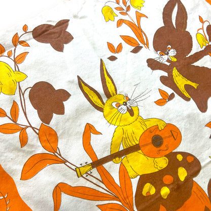 Retro Orange yellow and brown rabbit and mushroom tablecloth