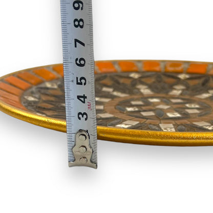 Mosaic Stone Plate | Geometric Tile Design in Orange and Brown