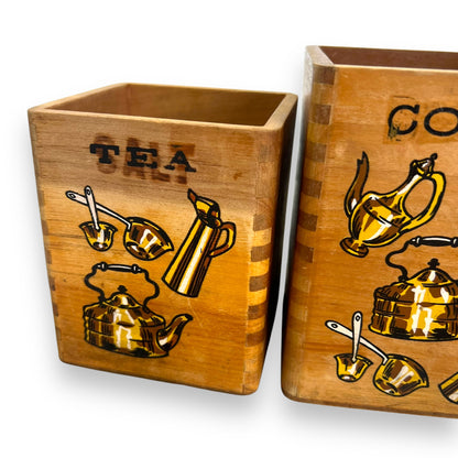 Wooden Kitchen Canister Set - Tea, Coffee, Sugar, Flour