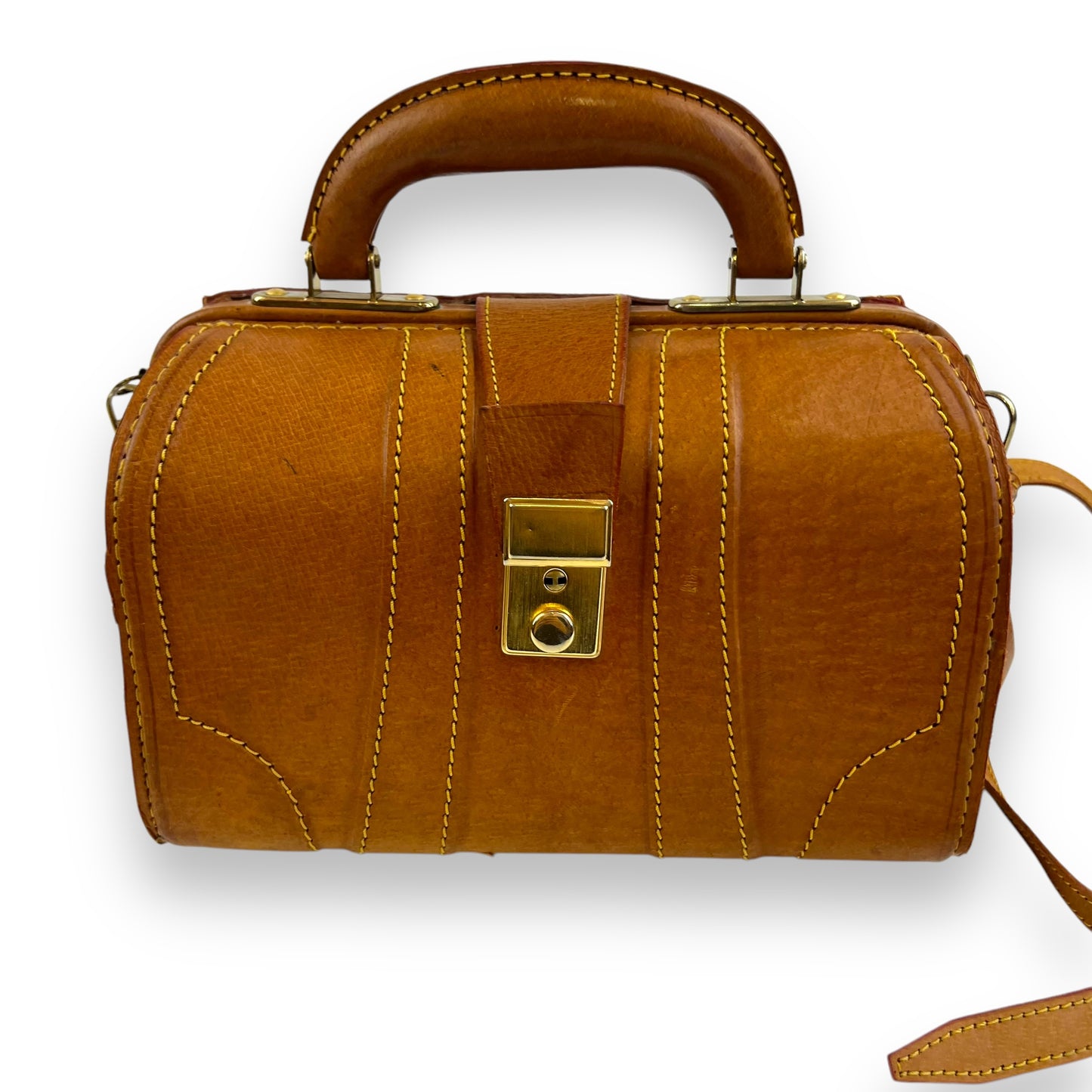 Structured Tan Leather Bag with Top Handle and Strap
