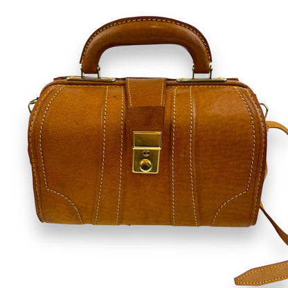 Structured Tan Leather Bag with Top Handle and Strap