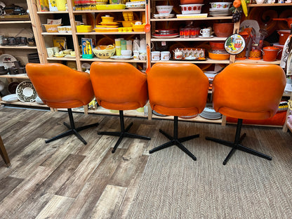 Set of 4 Retro Orange Swivel Dining Chairs