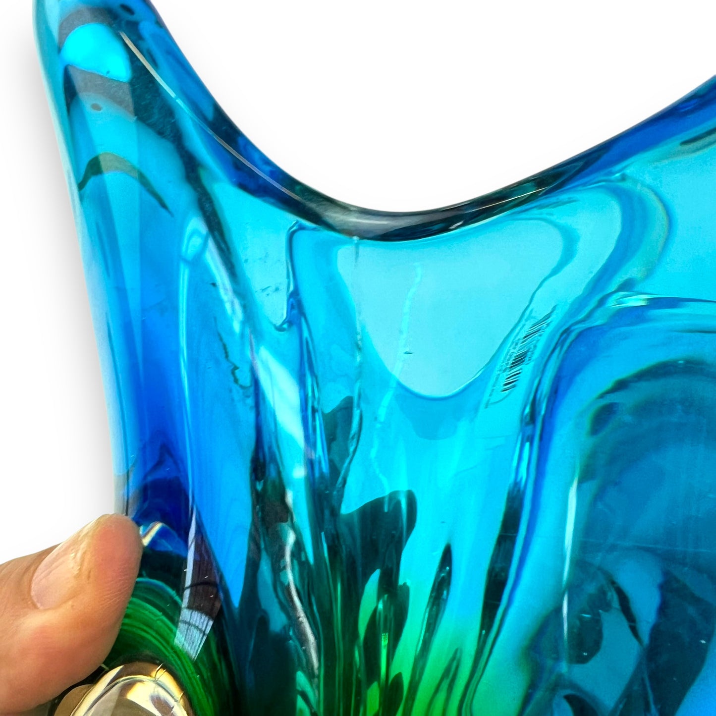 Blue and Green Art Glass handkerchief vase