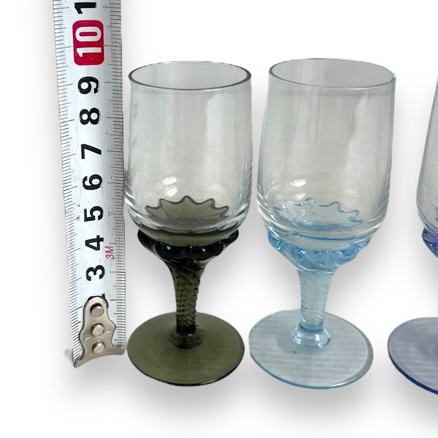 Set of 5 Vintage Dessert Wine Glasses | Coloured Glass Stemware