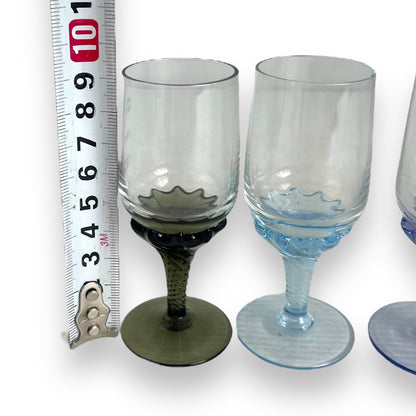 Set of 5 Vintage Dessert Wine Glasses | Coloured Glass Stemware