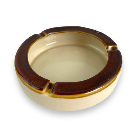 Brown and beige ceramic round ashtray