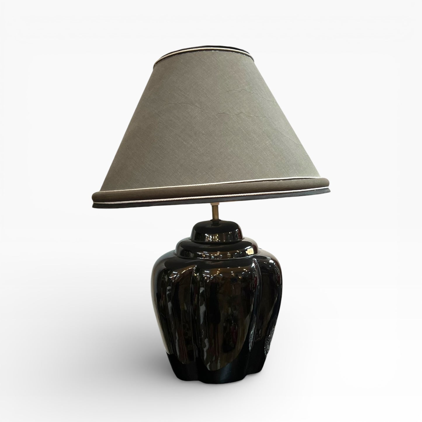 Black Glazed Ceramic Table Lamp with Grey Shade