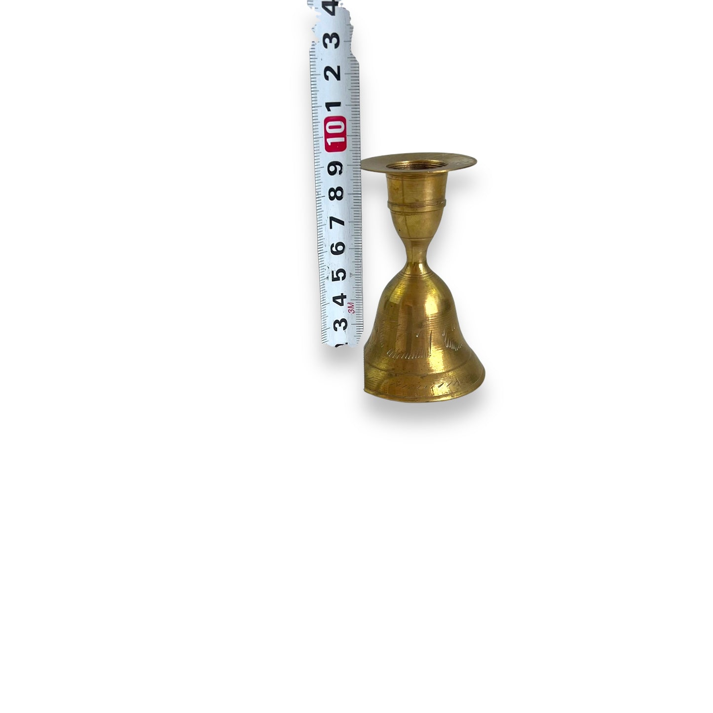 Vintage 1960s Etched Brass Dinner Bell and Candlestick Holder