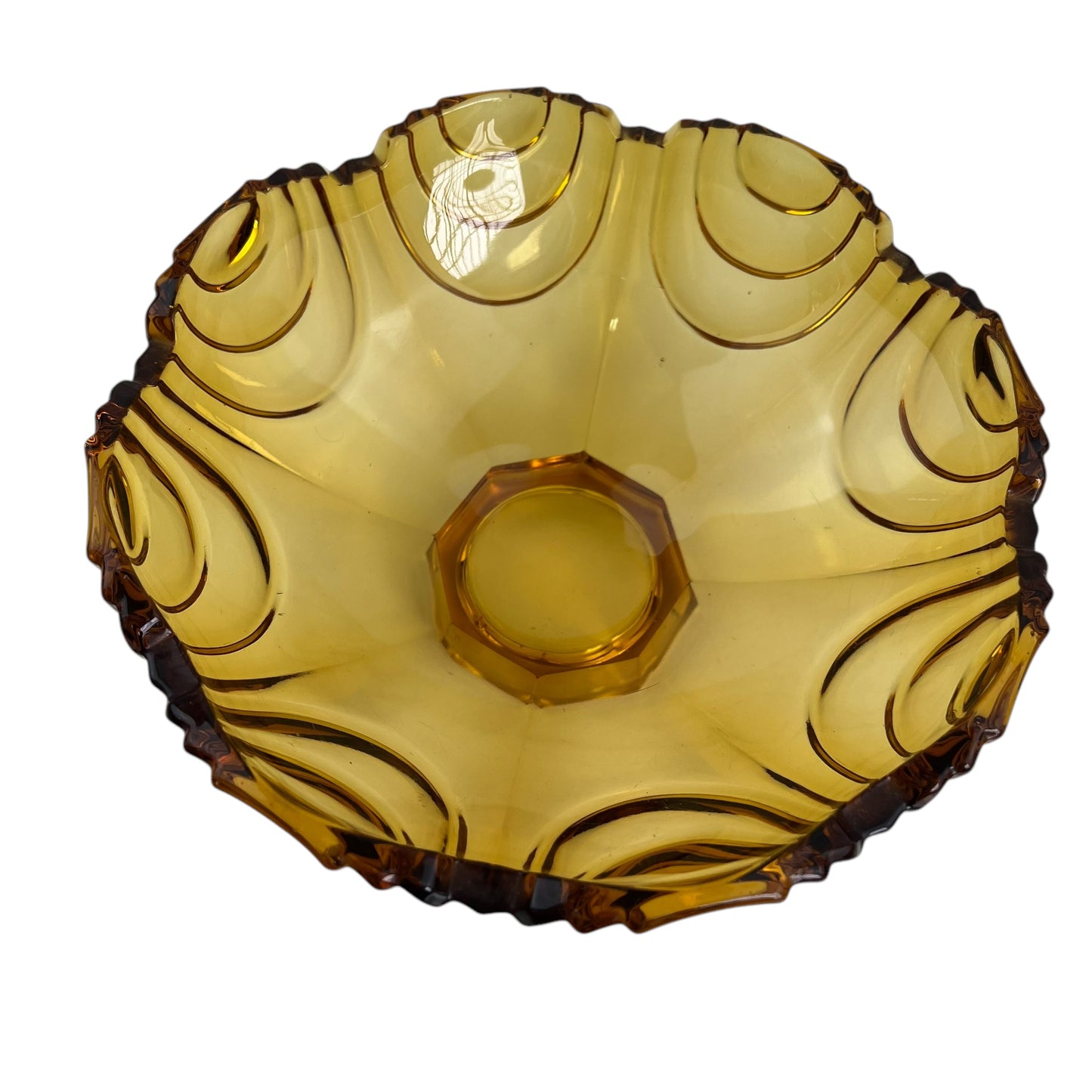 Amber Glass Scallop Edge Bowl