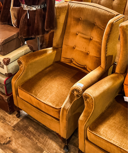 Golden Brown Velvet Armchair with Button Back