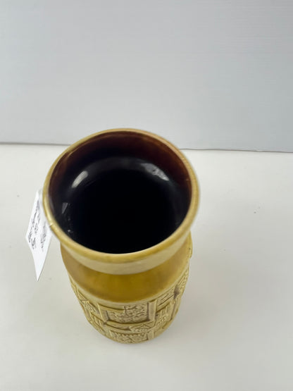 Bay West Germany Pottery Vase – Mustard Yellow Geometric 953-20