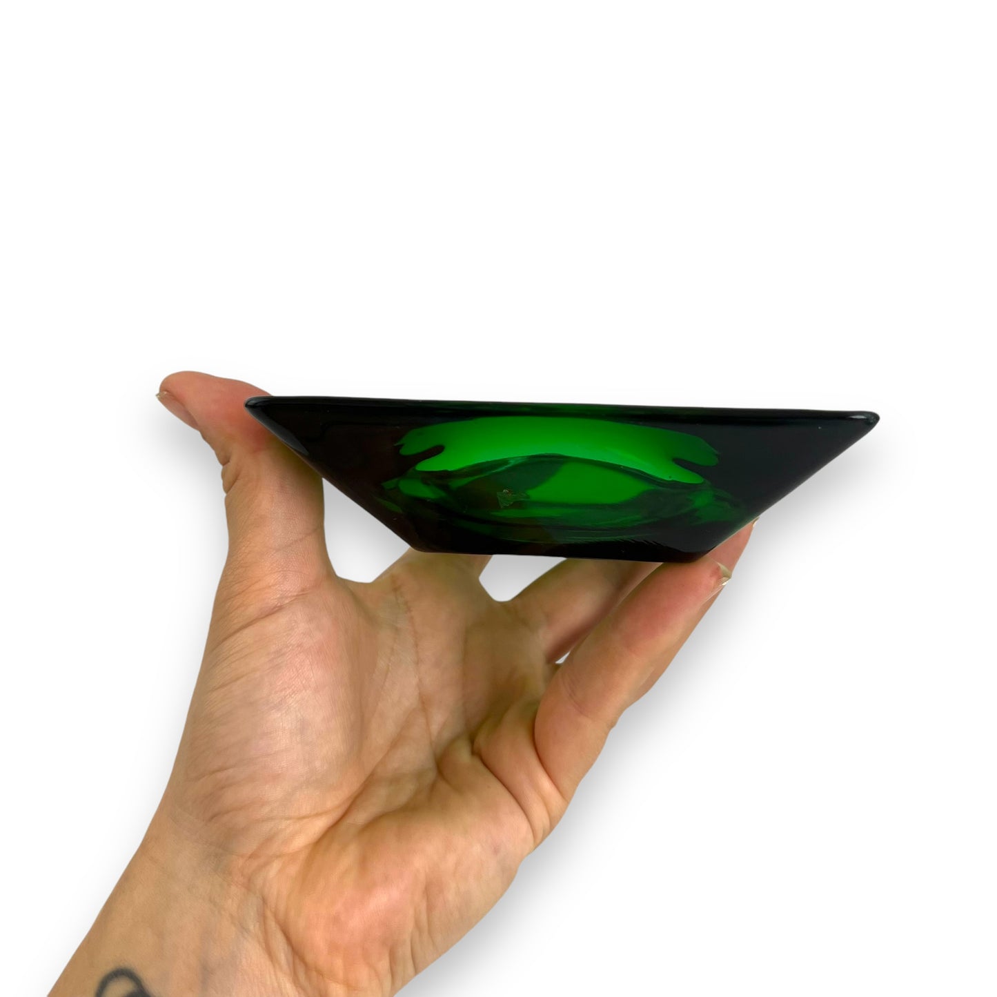Green glass square ashtray