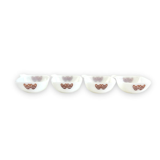 Crown Pyrex Ovenware Milk Glass Ramekin Set – Brown & White Floral Design