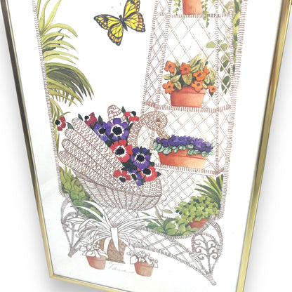 Butterfly Wicker Garden Prints x2 in brass frame