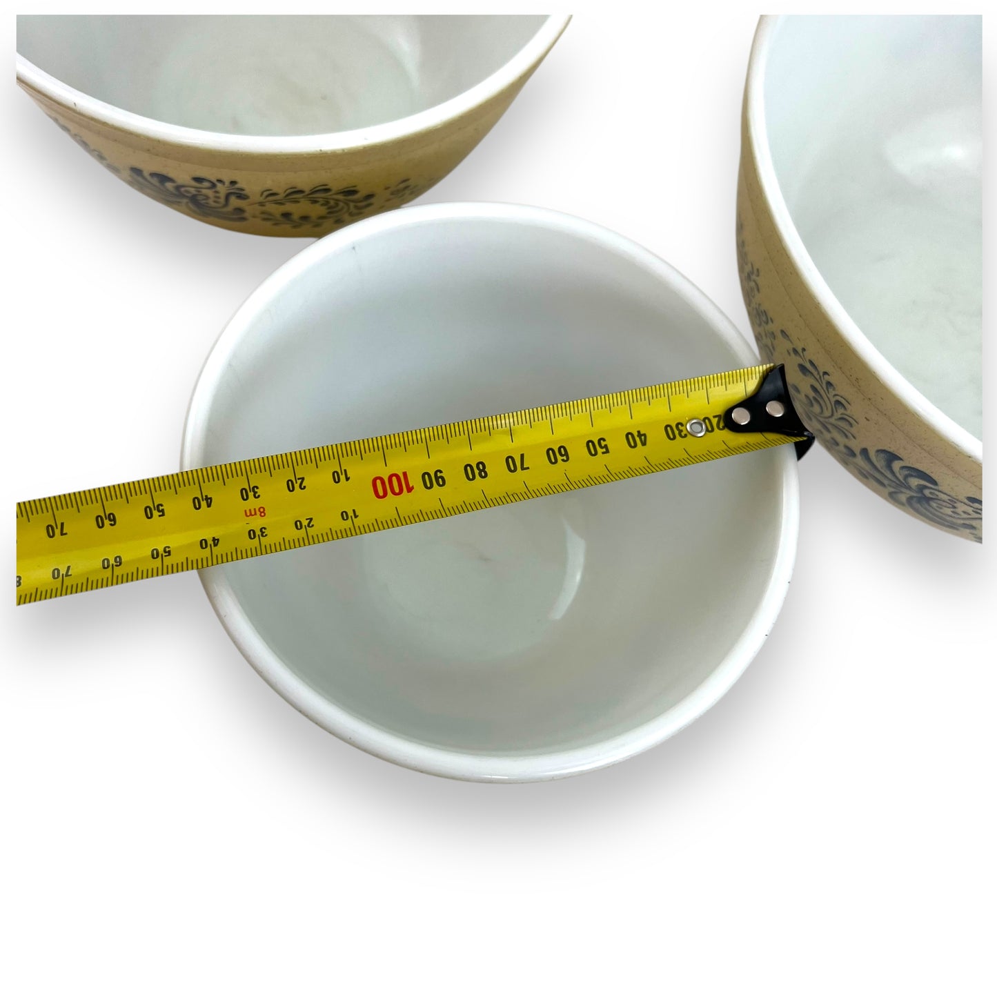 Pyrex Blue Homestead 3-Piece Mixing Bowl Set – Country Farmhouse Blue & Beige