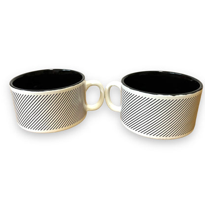 Set of 2 Black Stripe Soup Mugs - Made in Japan