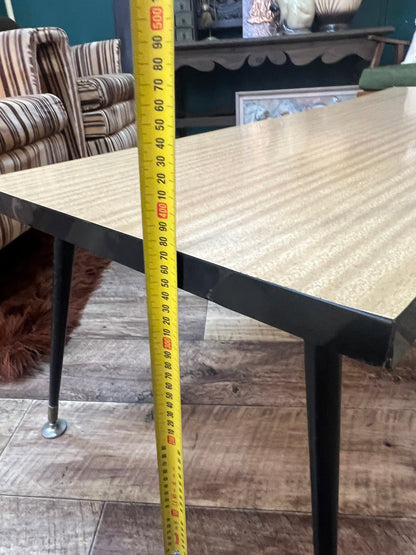 Mid Century Modern Blonde Veneer Coffee Table with Black Metal Legs