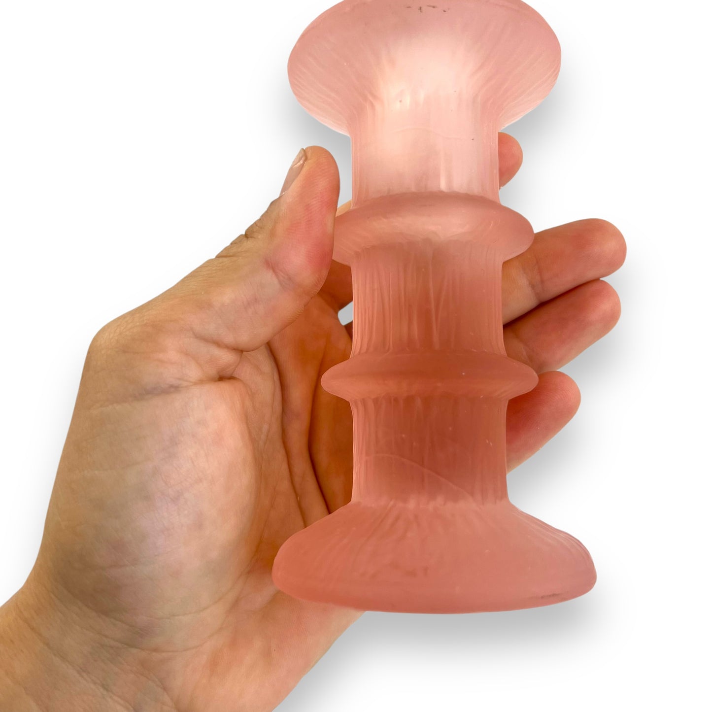 Pink Frosted Glass Candlestick Holder - Made in Sweden
