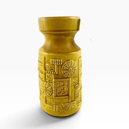Bay West Germany Pottery Vase – Mustard Yellow Geometric 953-20