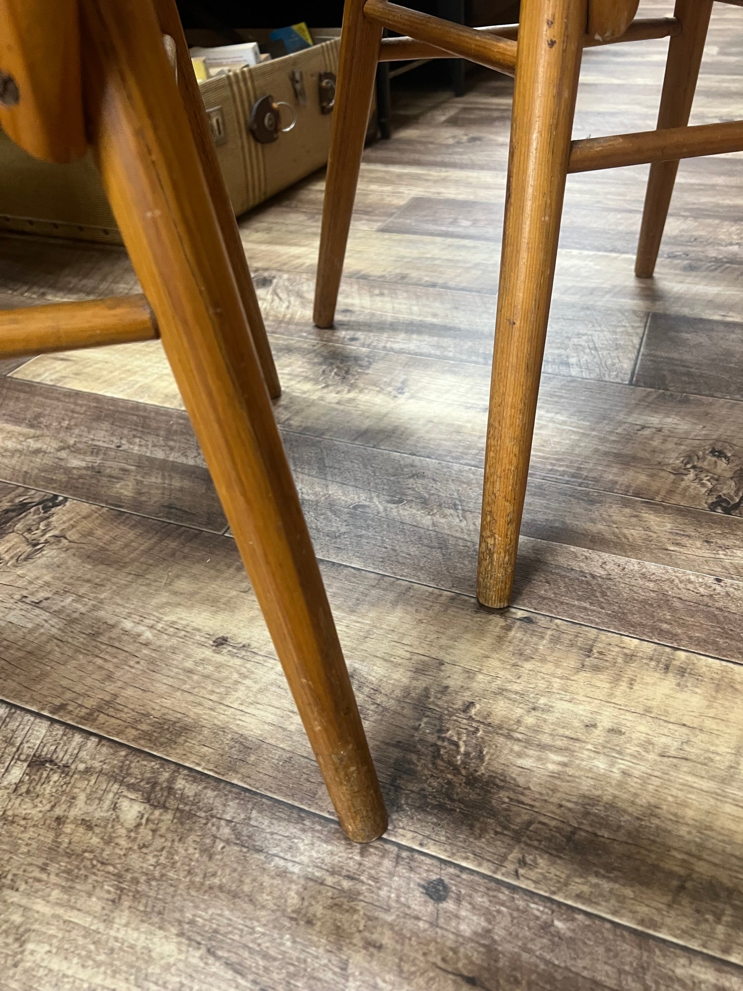 Pair of Timber Dining Chairs with Blue Patterned Upholstered Seats