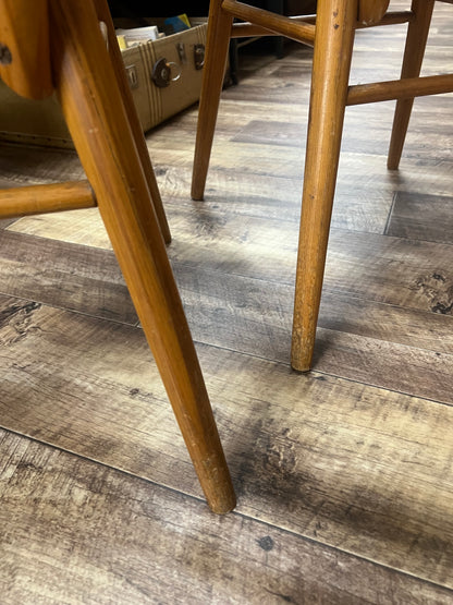 Pair of Timber Dining Chairs with Blue Patterned Upholstered Seats
