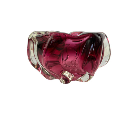 Pink and clear art glass dish