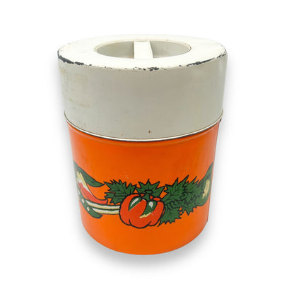 Retro Orange Metal Storage Tin with vegetable artwork