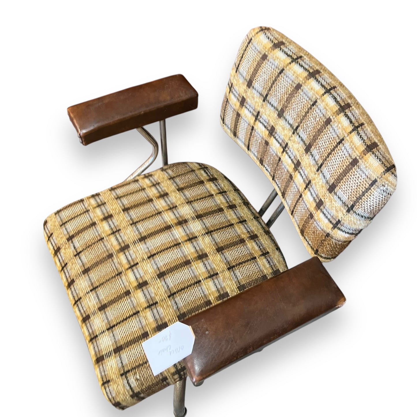 Swivel Office Chair – Plaid Upholstery & Chrome Frame