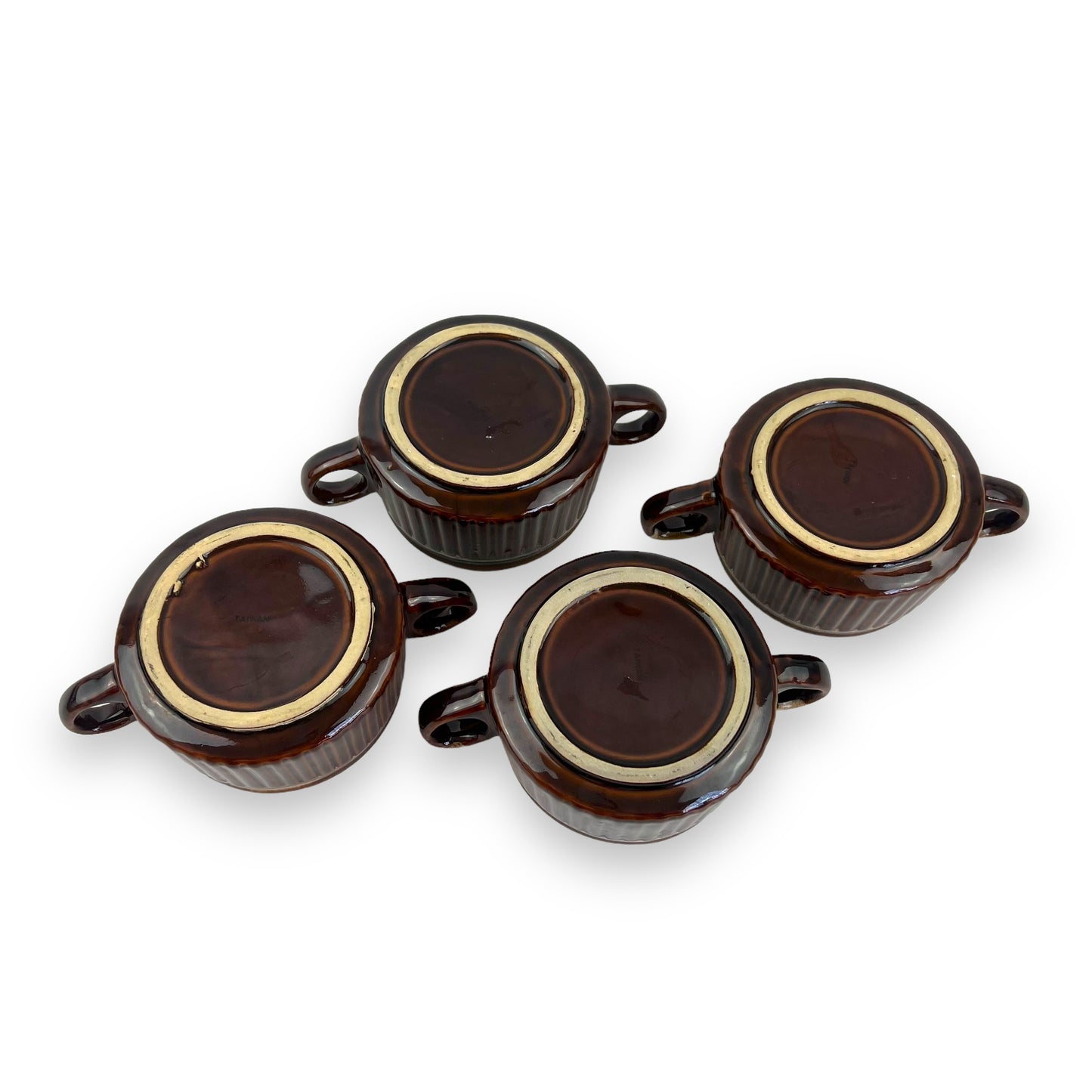Brown Ceramic Twin Handle Ramekin Set of 4