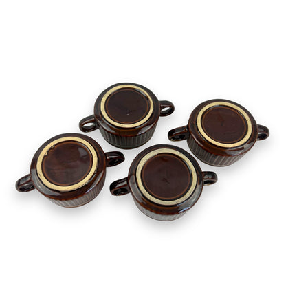 Brown Ceramic Twin Handle Ramekin Set of 4