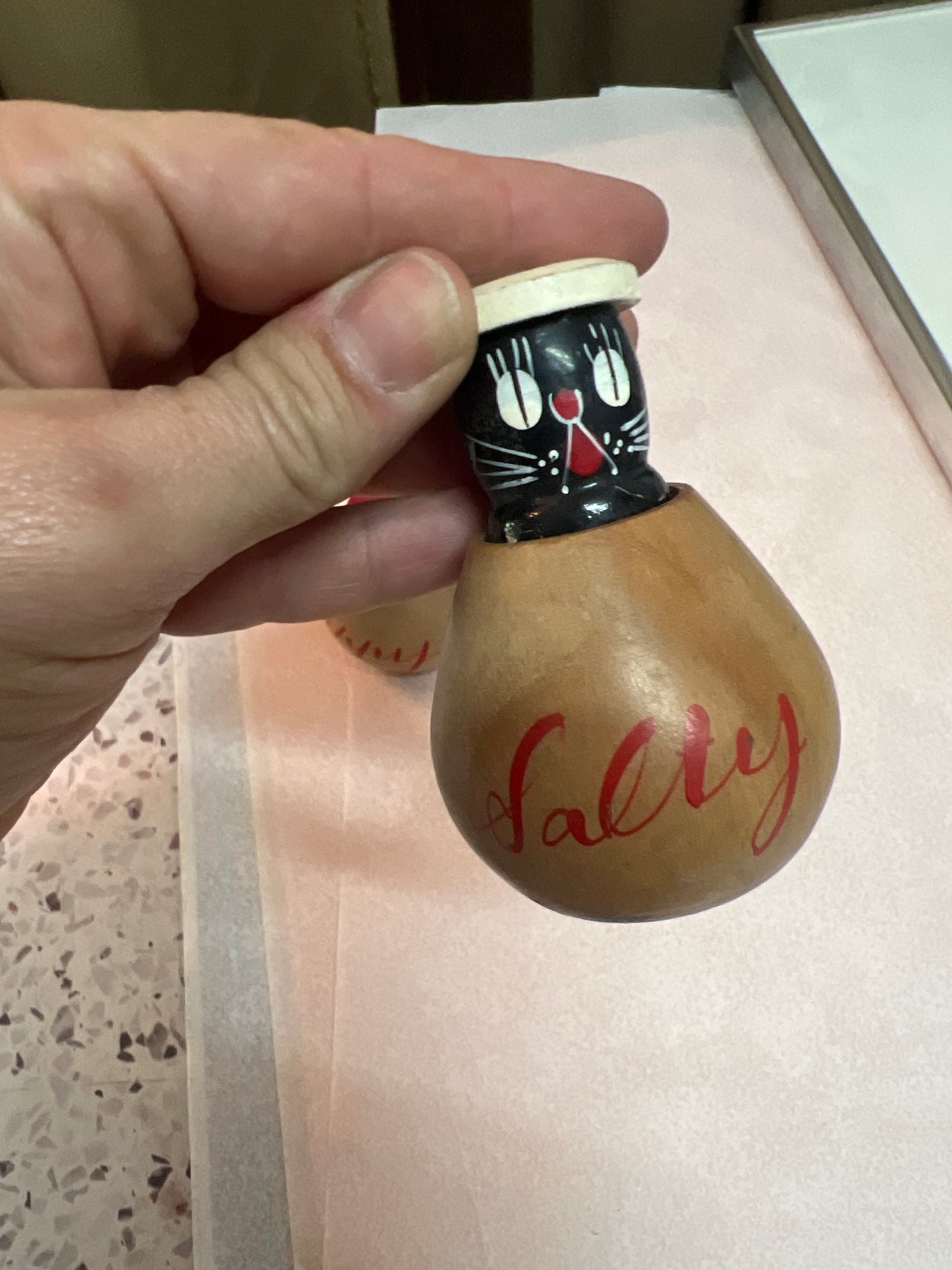 Peppy & Salty Cat Salt & Pepper Shakers with Timber Holders