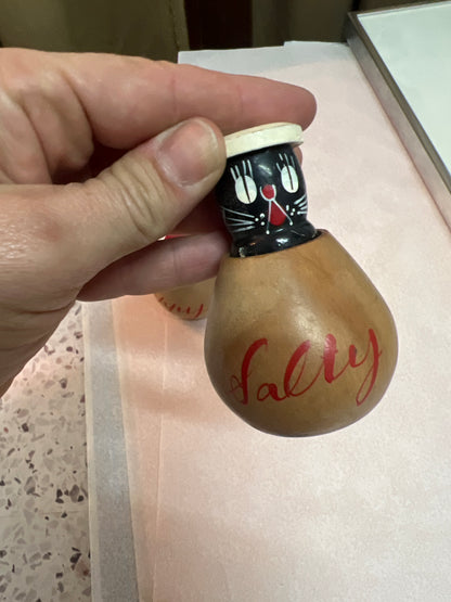 Peppy & Salty Cat Salt & Pepper Shakers with Timber Holders