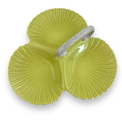 Poole Pottery Shell Dish – Green Tri-Section Serving Tray with Handle