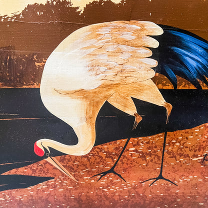 Crane Triptych – Set of 3 Unframed Canvas Paintings, Signed B. Joseph