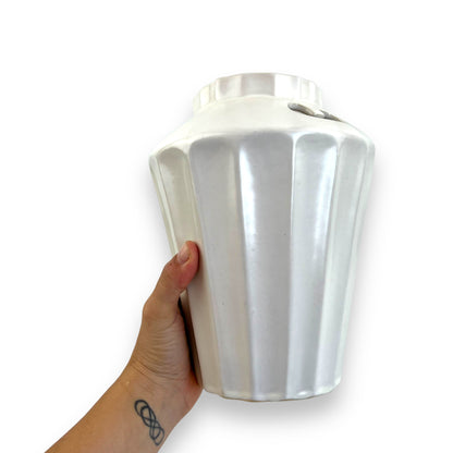 Raynham White Vase with cutout sections around edge