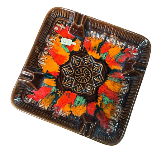 Ceramic Ashtray – Brown with Fire-Glaze Centre